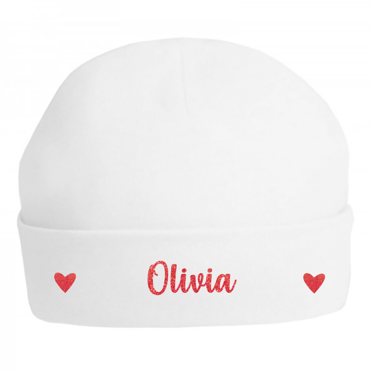 White Baby Hat - Hearts